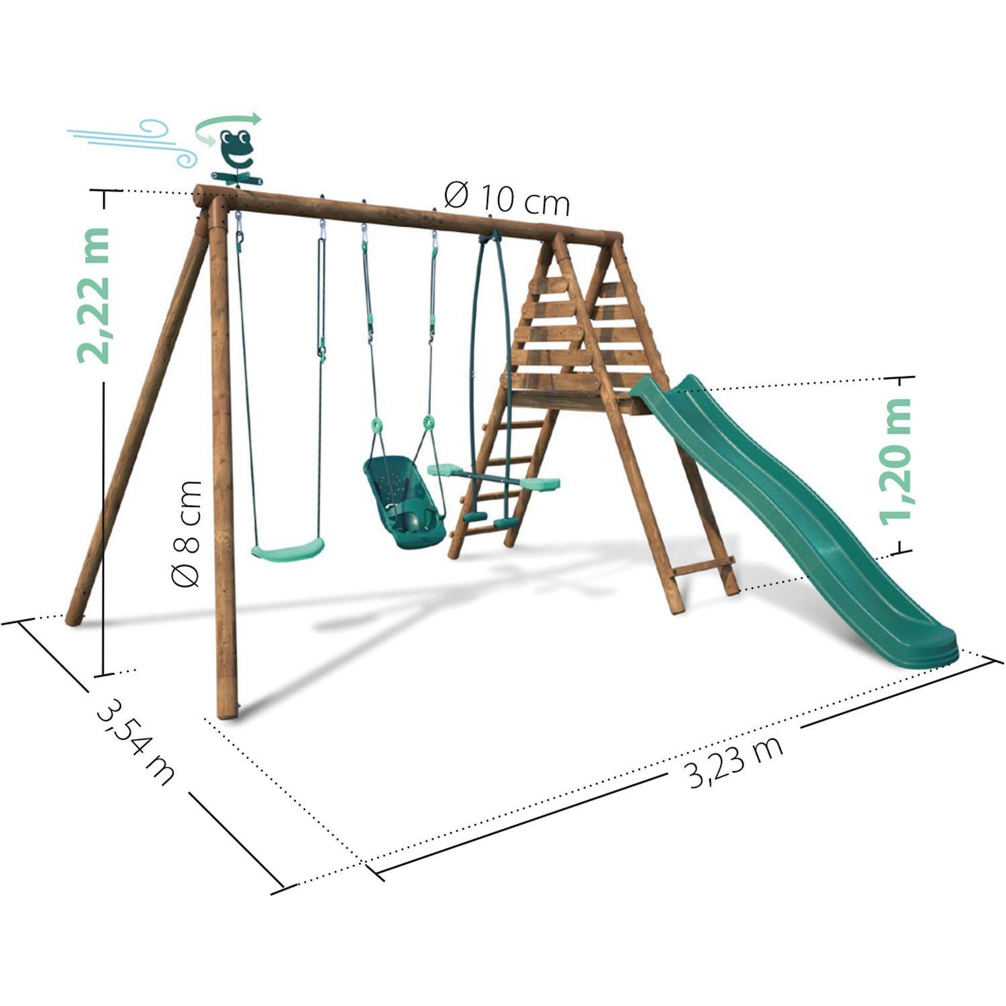 Voir la diapositive 4 : SOULET Portique balançoire avec toboggan - Bois - H2,20m -TULIPE