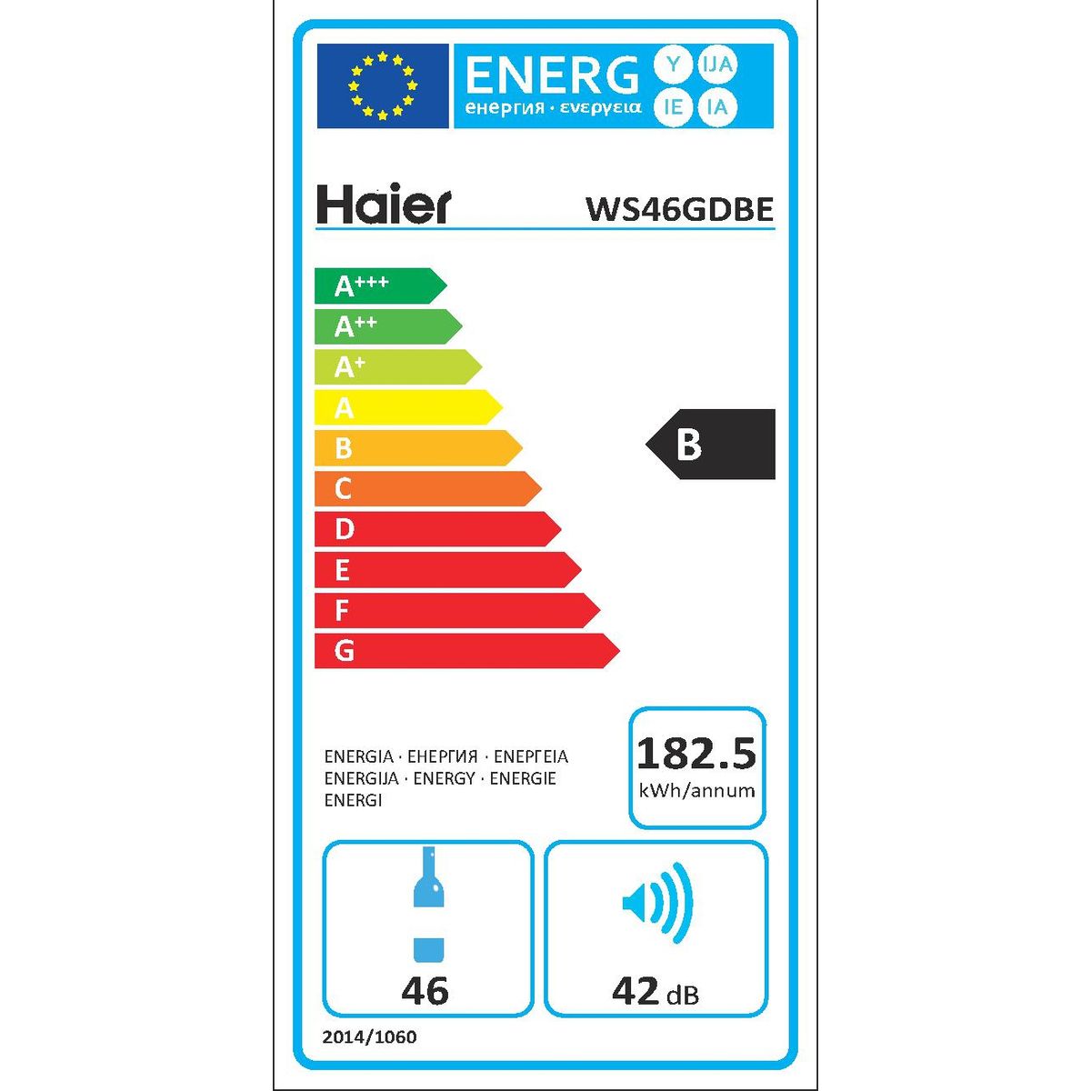 HAIER Cave à vin de conservation WS46GDBE, 46 Bouteilles, 42 dB, Porte Vitrée