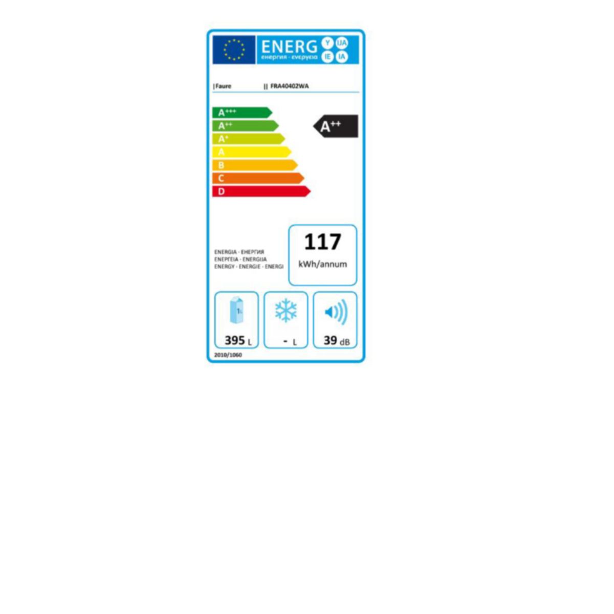 FAURE Réfrigérateur Armoire FRA40402WA, 395 L, Froid Brassé