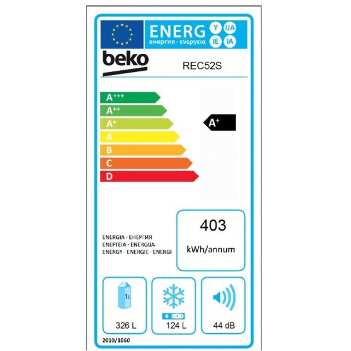 BEKO Réfrigérateur combiné REC52S, 450 L, Froid No Frost