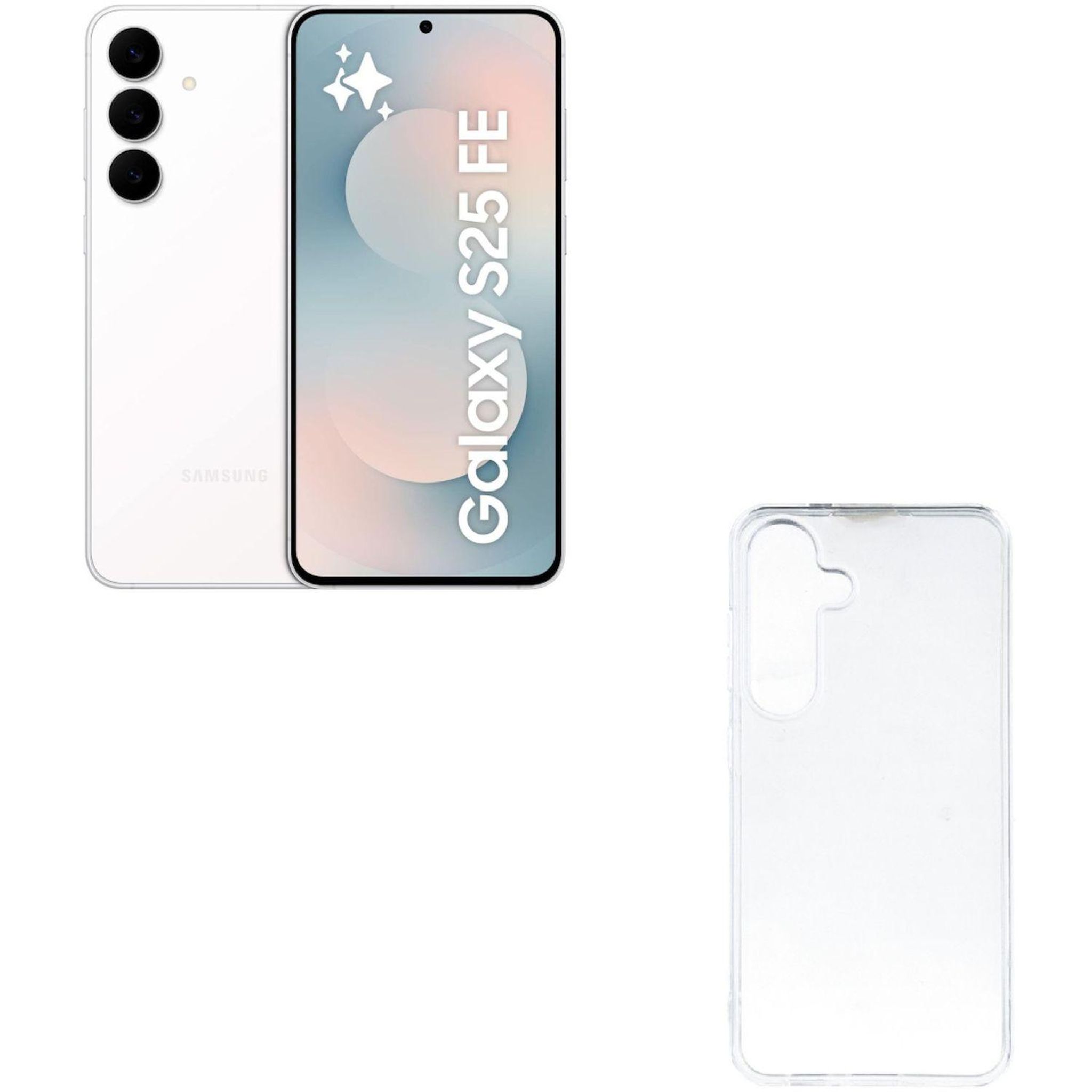 Lot smartphone Samsung S25FE 5G 128GO Blanc + Coque + Verre trempé