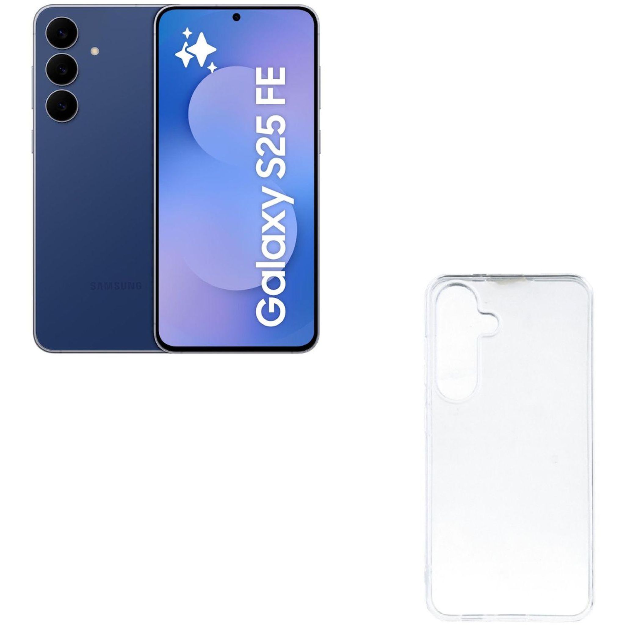 Lot smartphone Samsung S25FE 5G 128GO Bleu nuit + Coque + Verre trempé