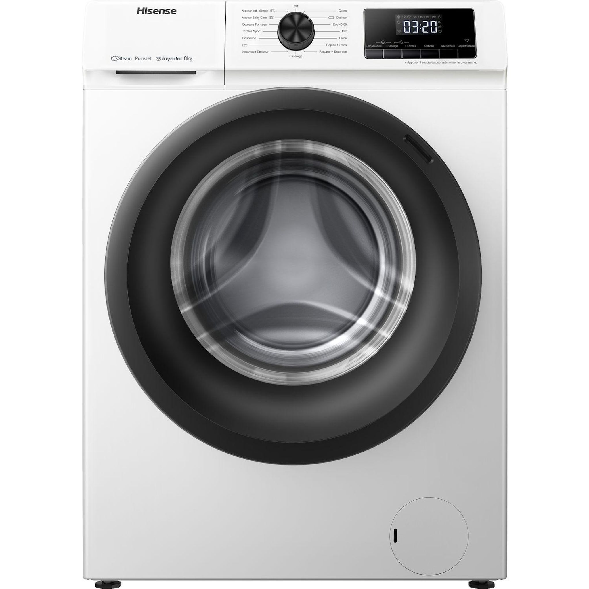 HISENSE Lave linge hublot à induction WF8014QAEVJM, 8 kg, 1400 T/min, A