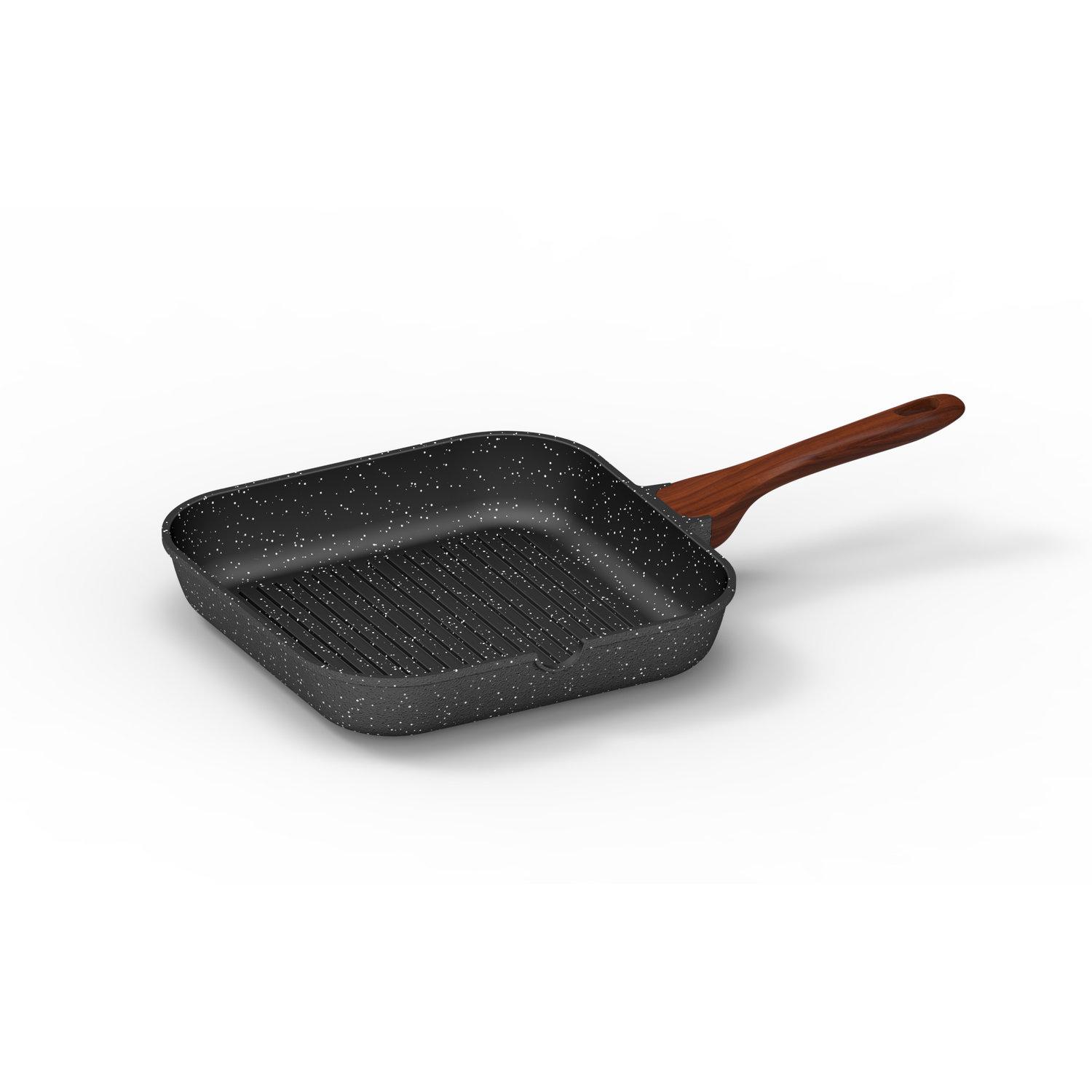 ACTUEL Grill 28x28cm en aluminium poignée effet bois tout feux dont induction
