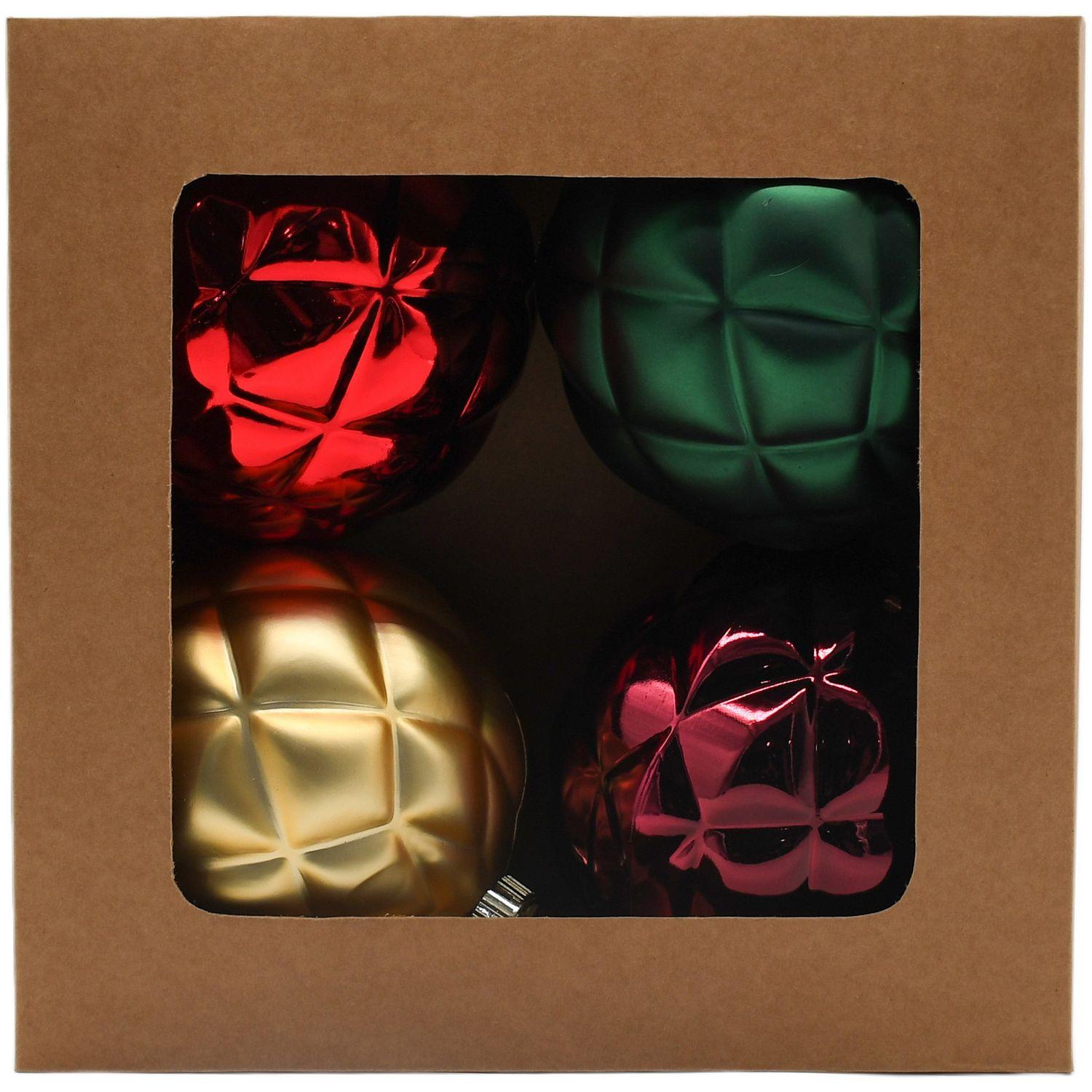 ACTUEL Coffret de 4 boules embossées Ø 15 cm Thématique Noël Nostalgique