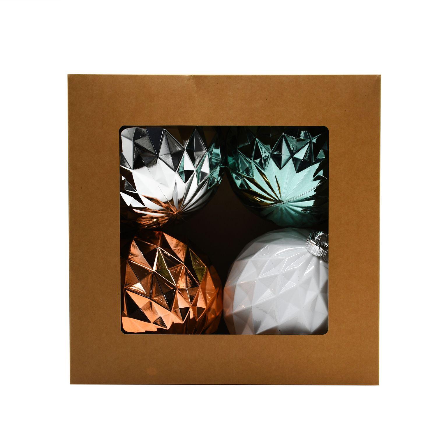 ACTUEL Coffret de 4 boules embossées Ø 15 cm Thématique Noël Enchanté