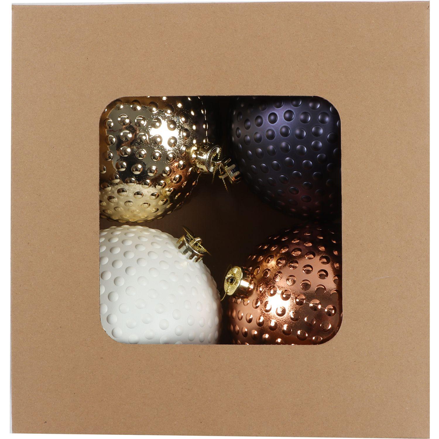 ACTUEL Coffret de 4 boules embossées Ø 15 cm Thématique Noël de Rêve