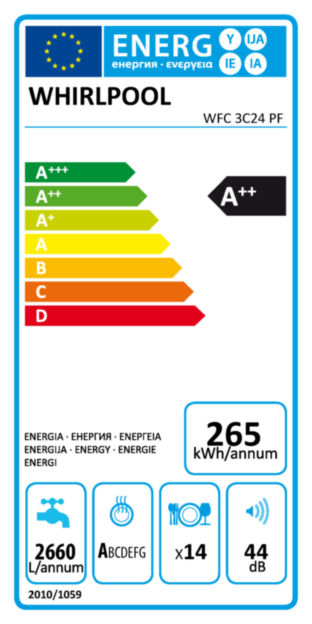 Voir la diapositive 7 : WHIRLPOOL Lave-vaisselle Pose libre WFC3C24PF - 14 couverts - 60 cm - 44 dB - 8 programmes
