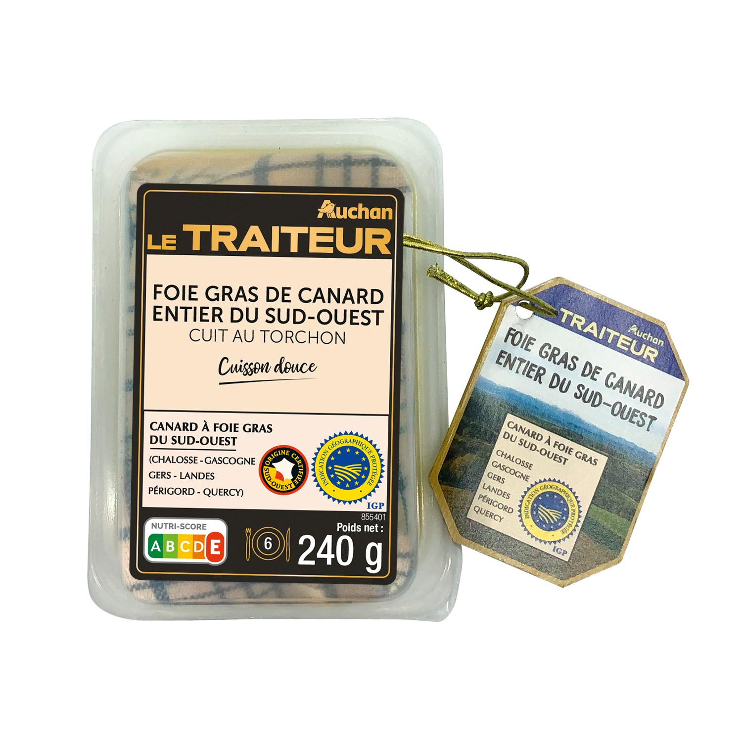 AUCHAN LE TRAITEUR Foie gras entier de canard cuit au torchon 6 parts 240g