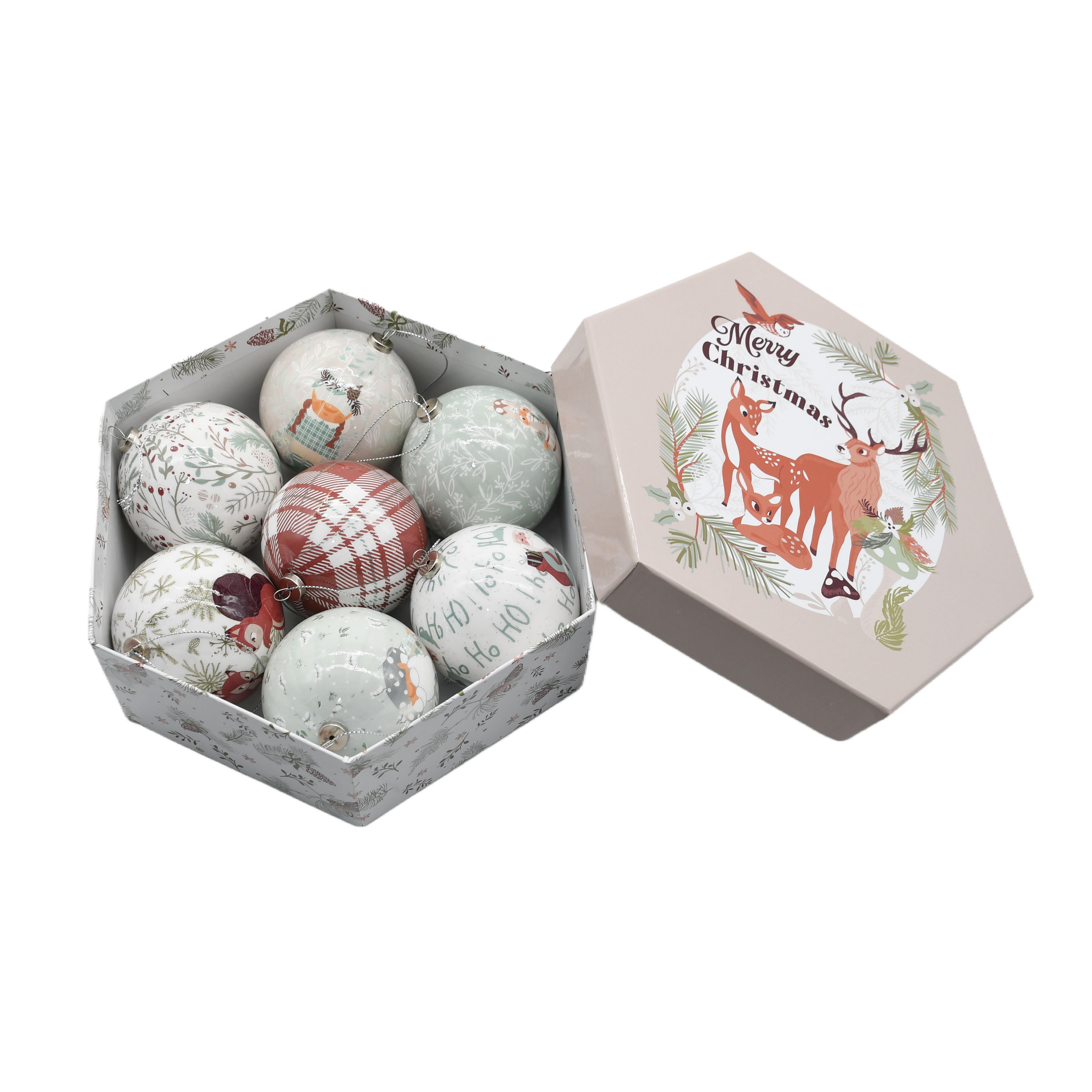 ACTUEL Coffret de 7 Boules de Noël Ø 7,8 cm - Thématique Fôret Enchantée