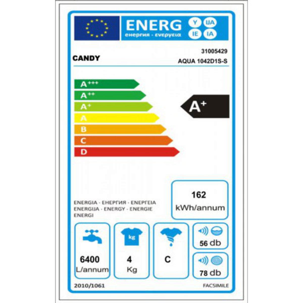 CANDY Lave linge gain de place AQUA1042D1, 4 Kg, 1000 T/min