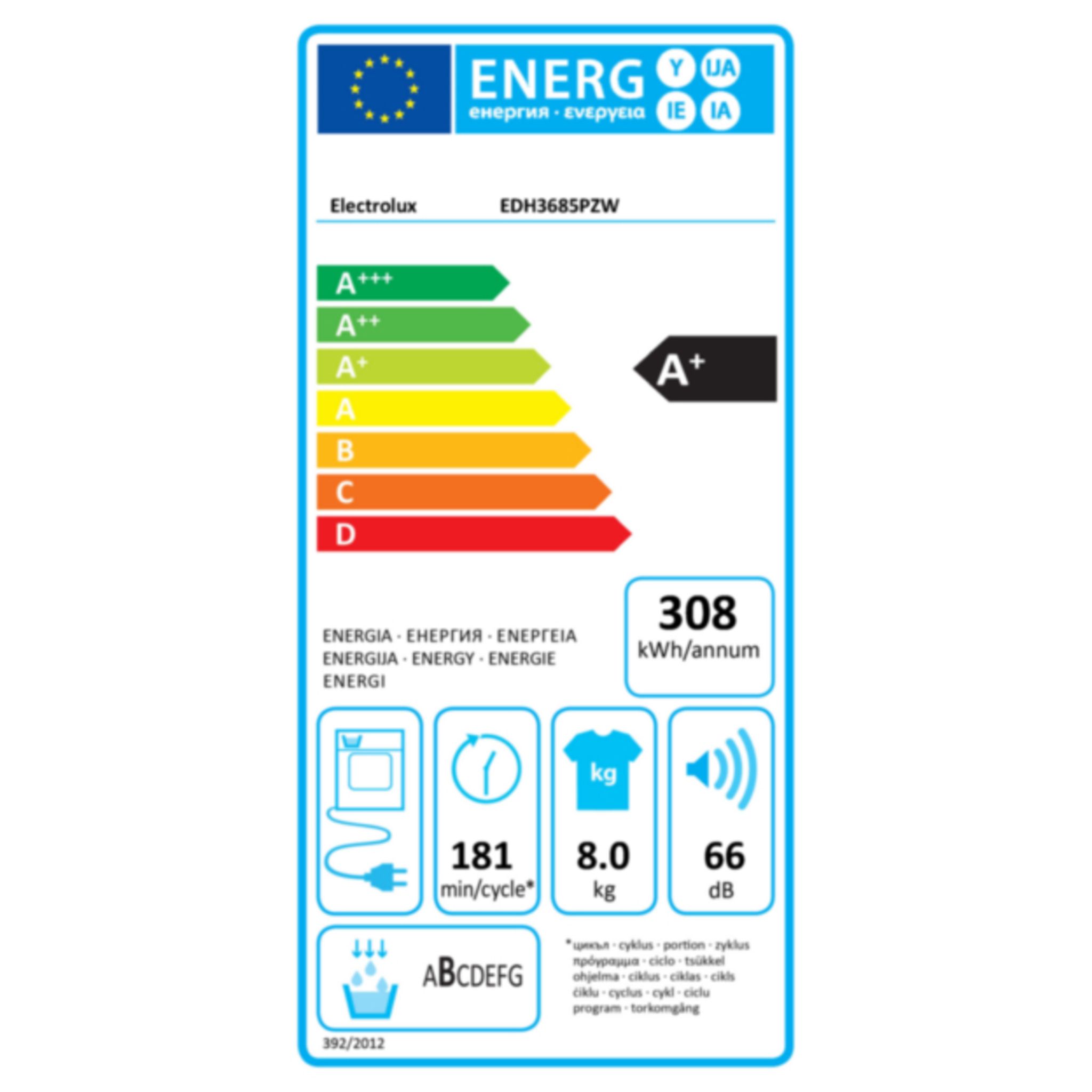 Voir la diapositive 3 : ELECTROLUX Sèche-linge porte pleine EDH3685PZW, 8 Kg, Condensation, Pompe à chaleur