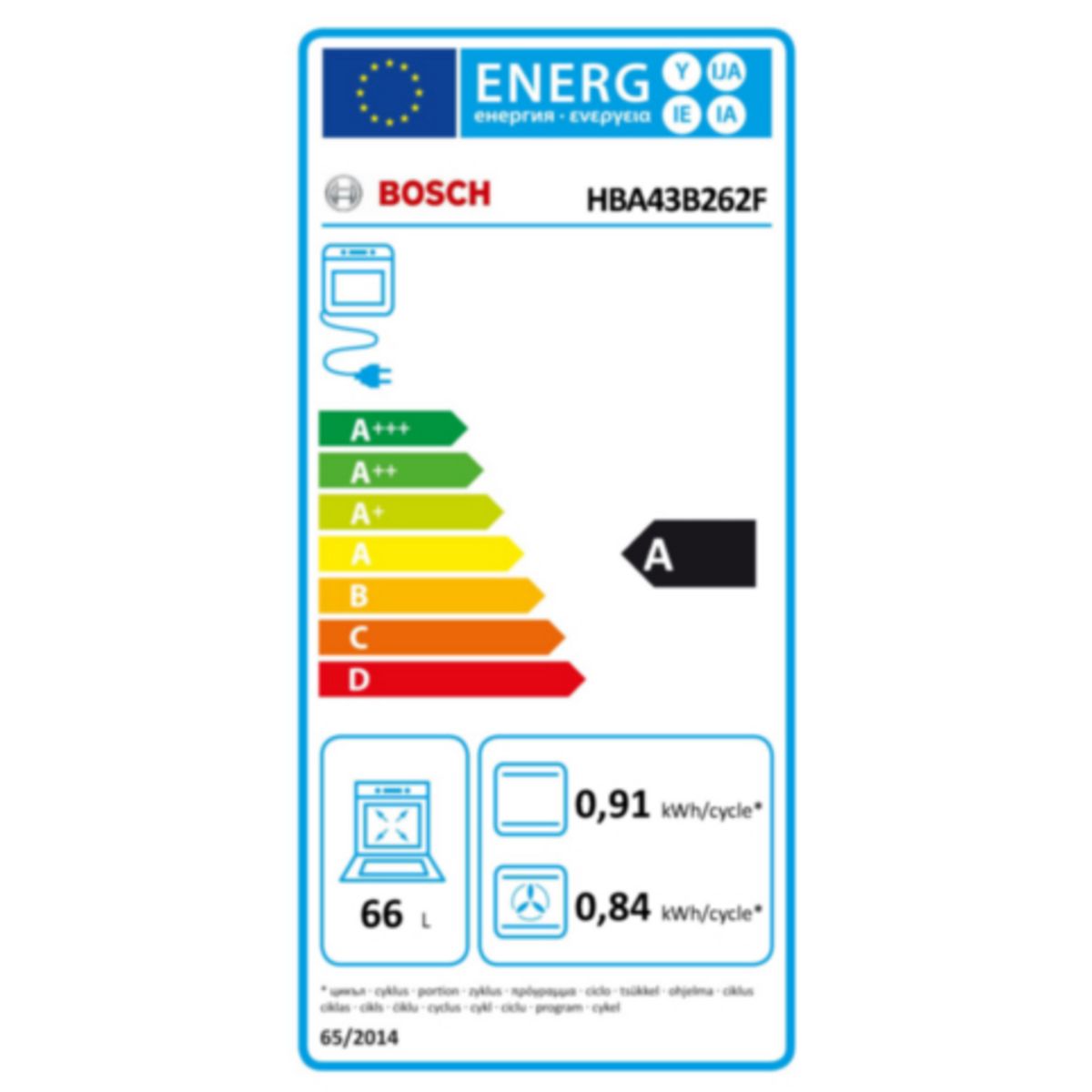 BOSCH Four encastrable HBA43B262F 67 L Multifonction Nettoyage EcoClean