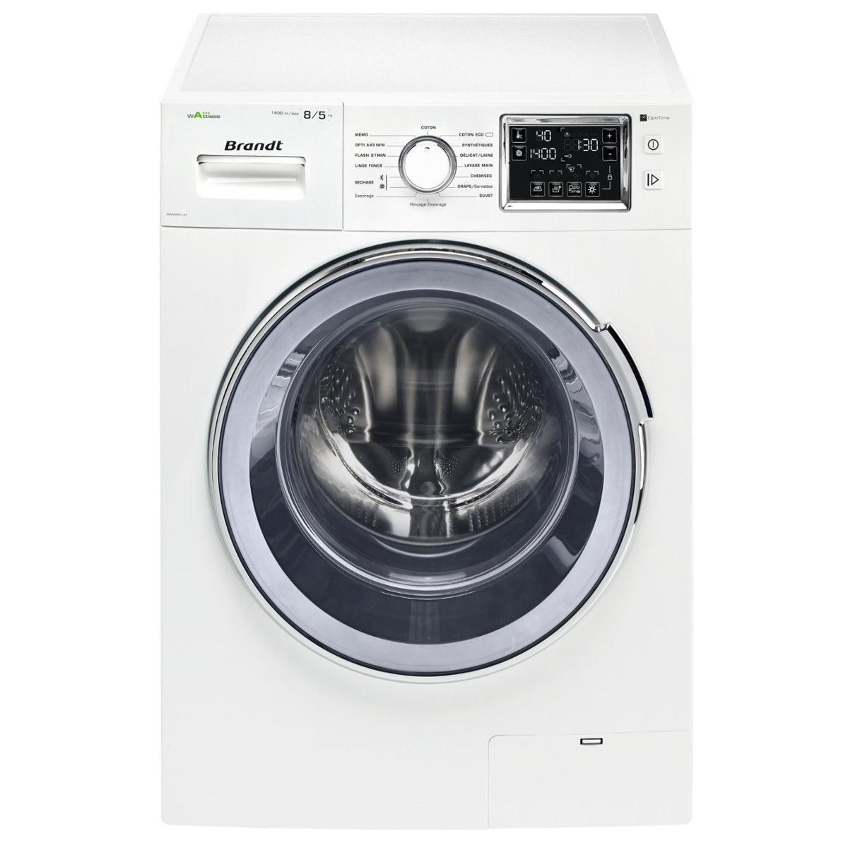 BRANDT Lave-linge séchant hublot BWW8514T, 8 Kg Lavage, 5 Kg Séchage, 1400 T/min, Condensation