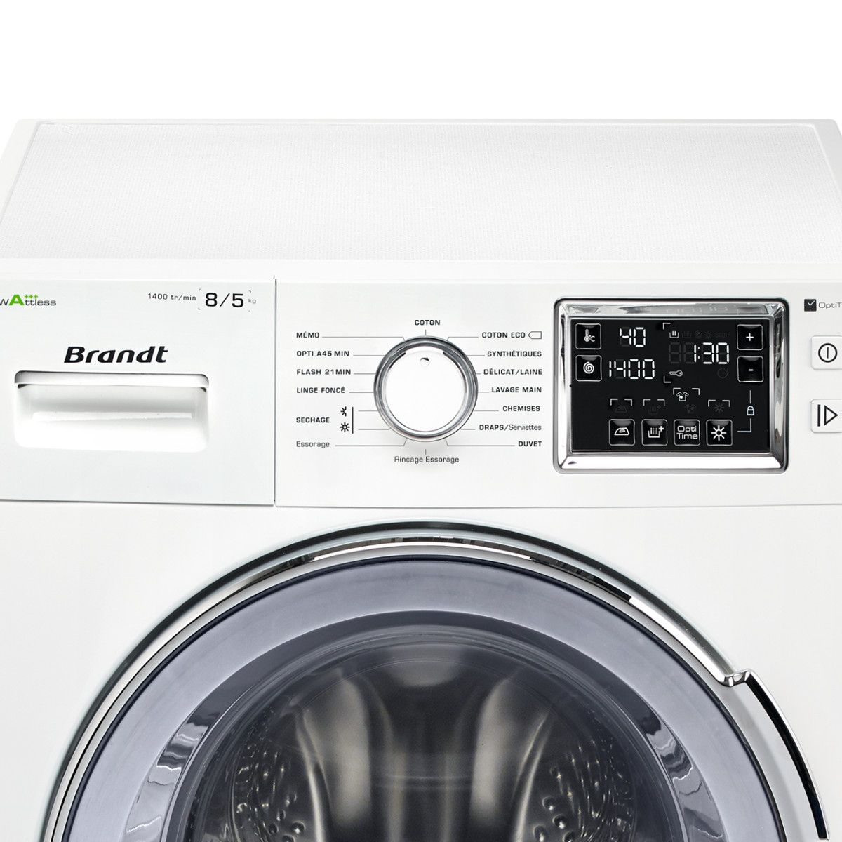 BRANDT Lave-linge séchant hublot BWW8514T, 8 Kg Lavage, 5 Kg Séchage, 1400 T/min, Condensation