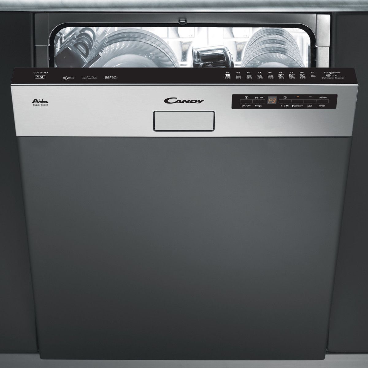 CANDY Lave-vaisselle semi encastrable CDS2D35X, 13 Couverts, 60 cm, 46 dB, 10 Programmes