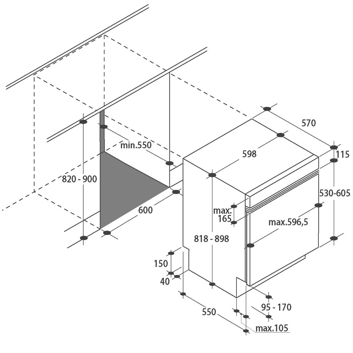 CANDY Lave-vaisselle semi encastrable CDS2D35X, 13 Couverts, 60 cm, 46 dB, 10 Programmes