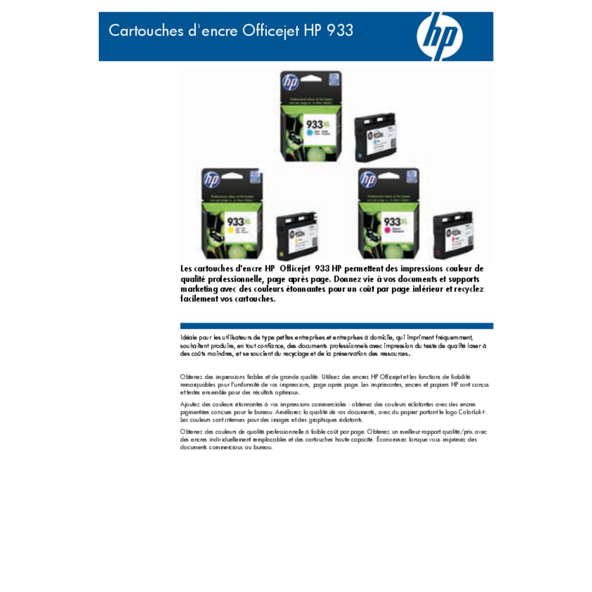 HP Cartouche INK CARTRIDGE NO 933XL