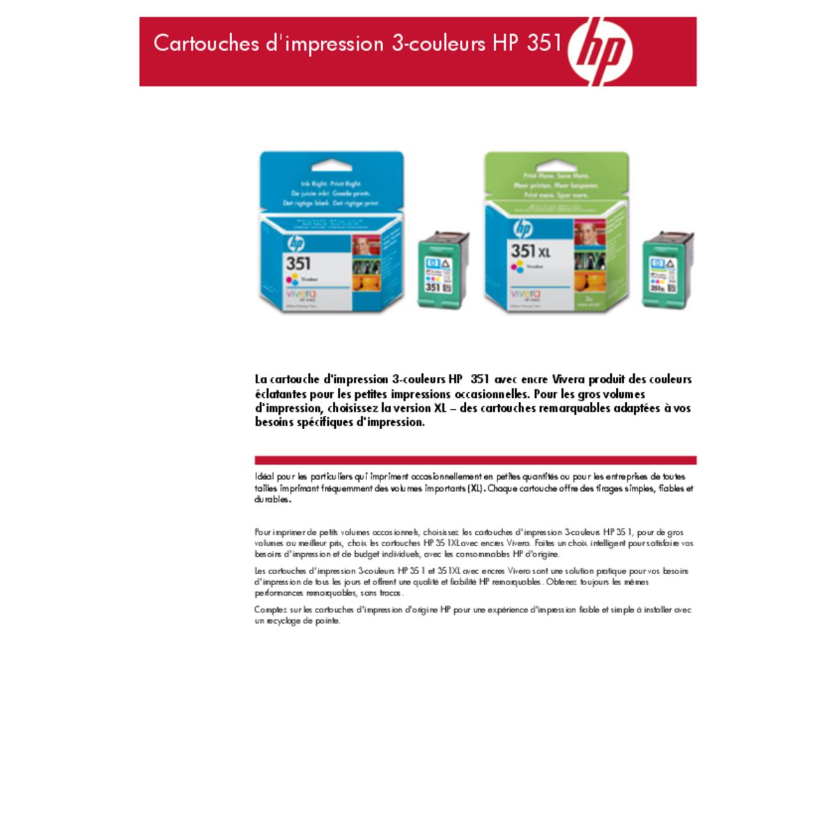 HP Cartouche d'Encre HP 351 Trois Couleurs Authentique (CB337EE)