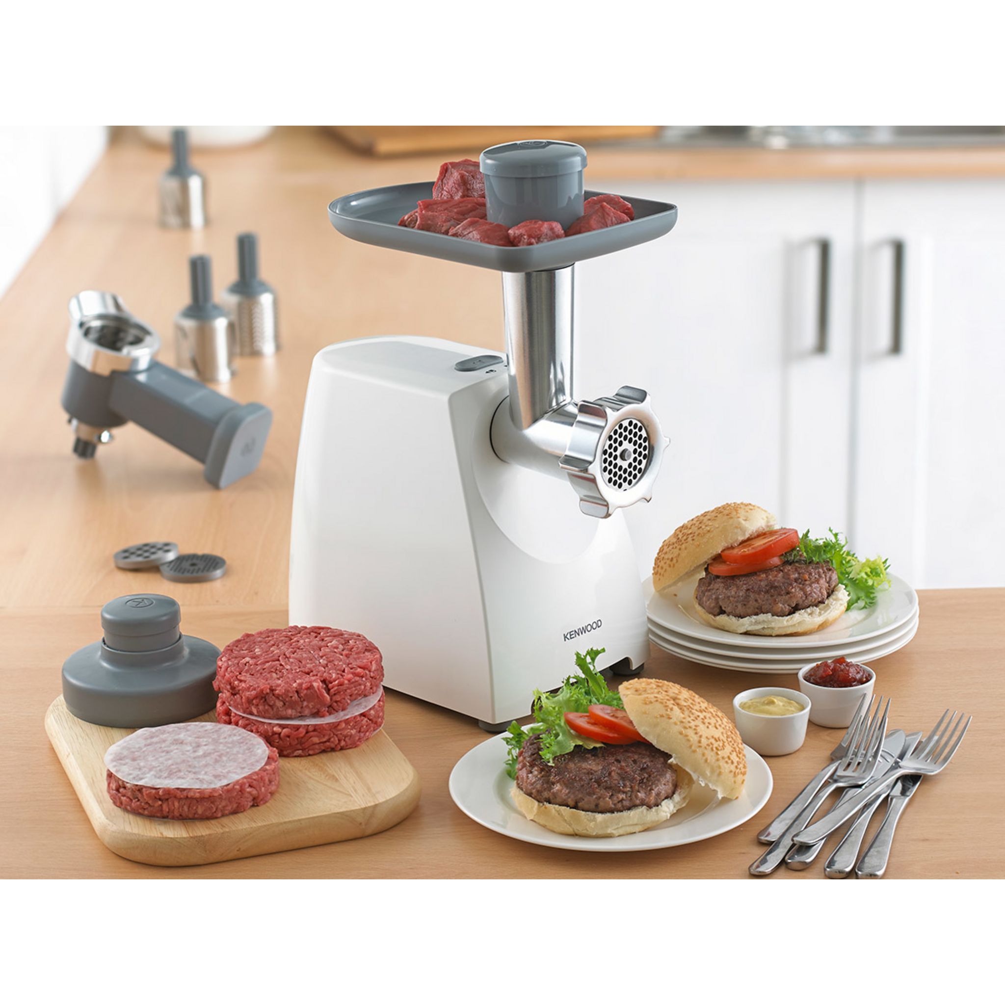 Voir la diapositive 2 : KENWOOD Hachoir MG360 Blanc 1400W 3 Grilles 3 Adaptateurs 1.2kg/min 1400 W