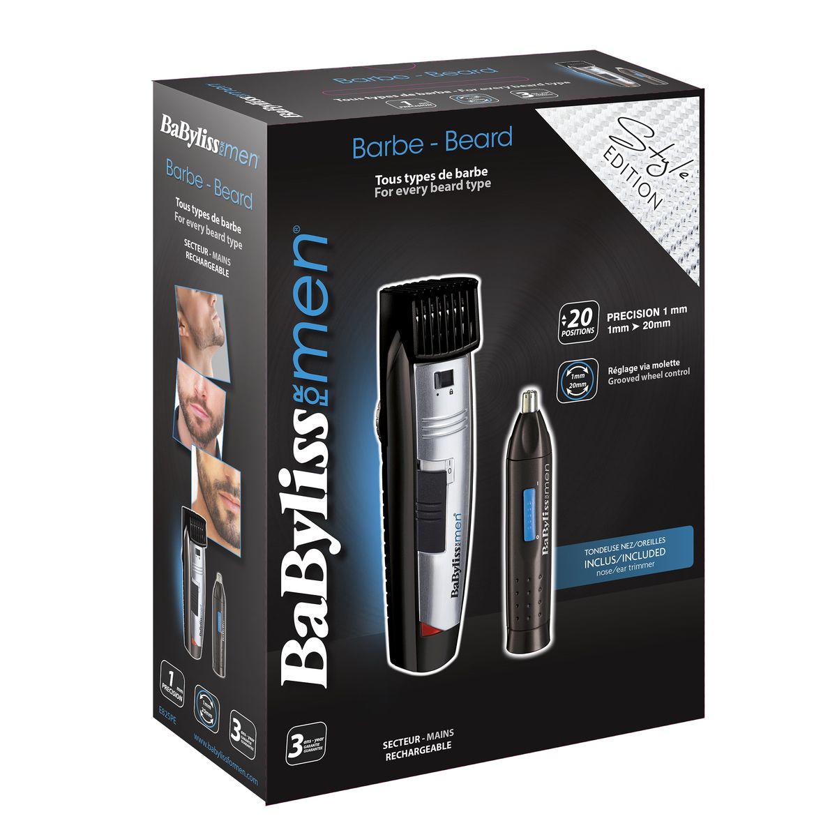 BABYLISS Tondeuse barbe E825PE + tondeuse nez & oreilles