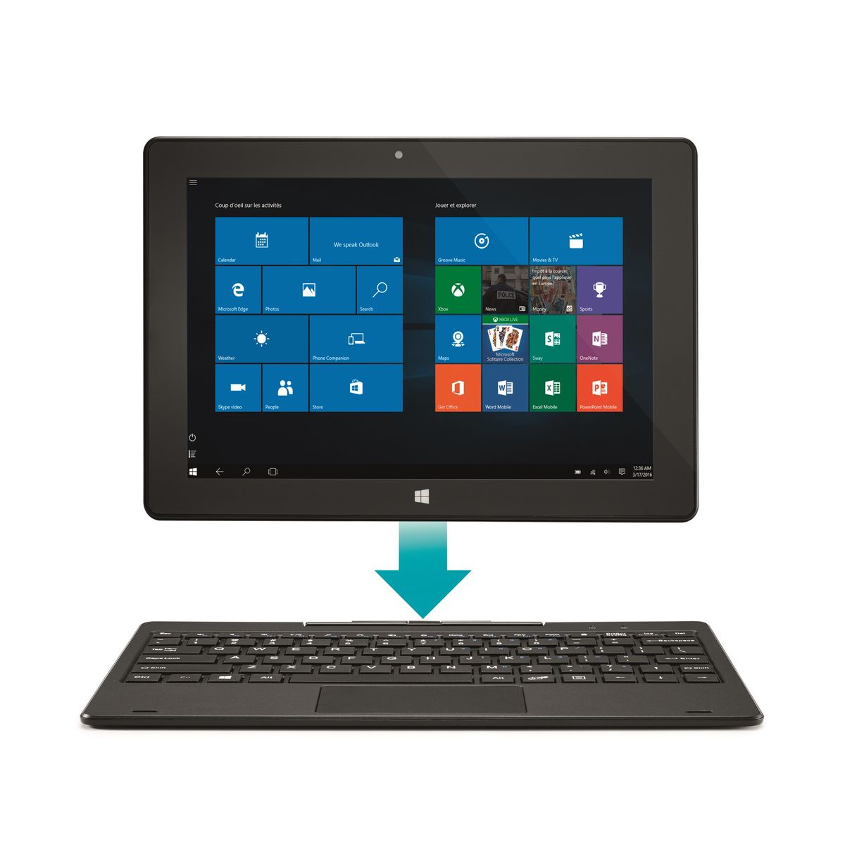 QILIVE Tablette tactile avec clavier 10.1 W10 866311 Noire 32Go