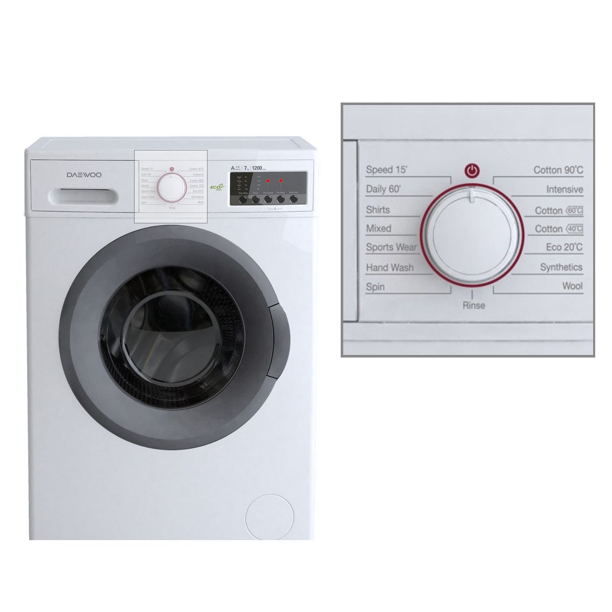 DAEWOO Lave-linge hublot DWD-FV2224, 7 Kg, 1200 T/min