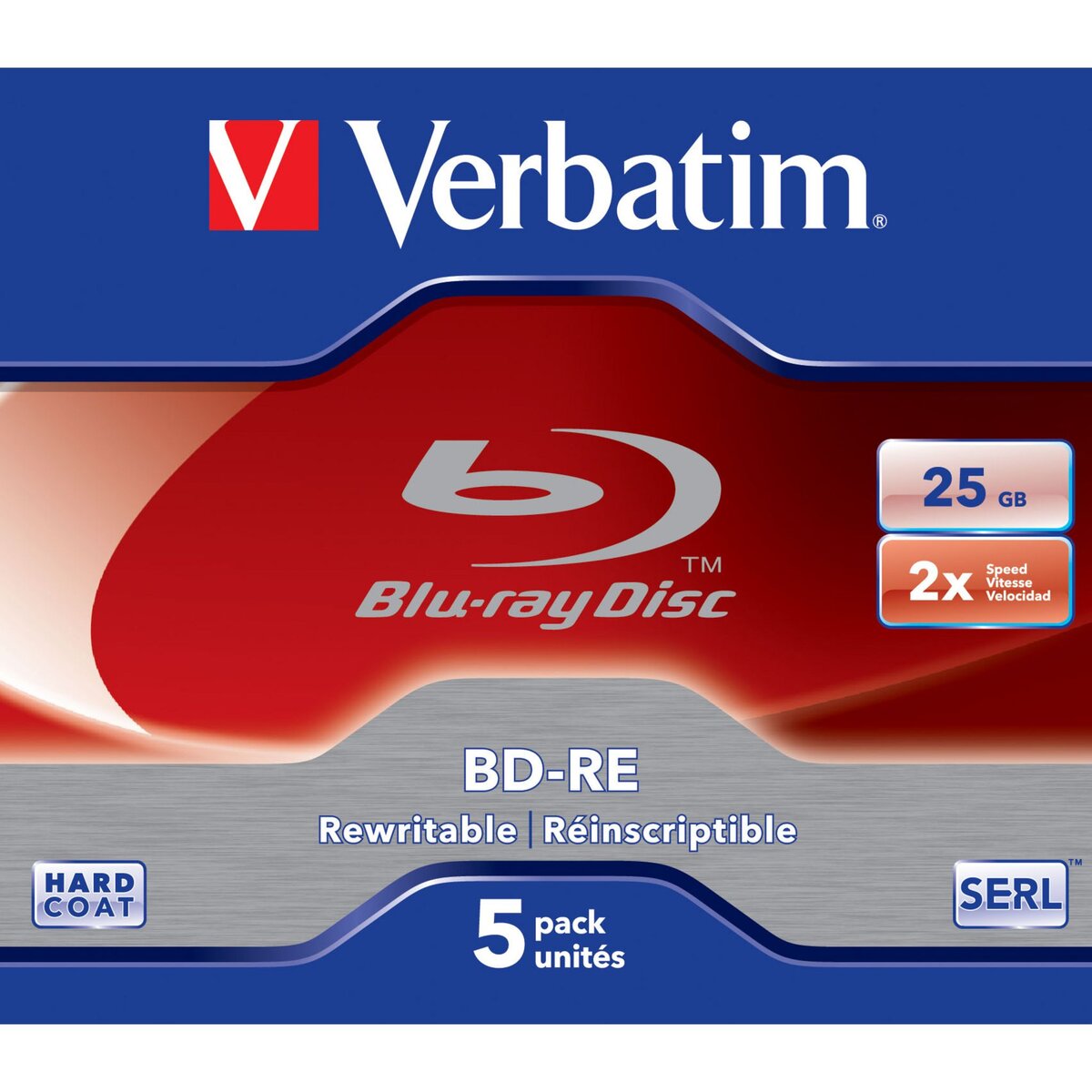VERBATIM CD DVD vierge Blu-ray réinscriptible - 135min - 25 Go - 2x - 5  pièces boite cristal pas cher 