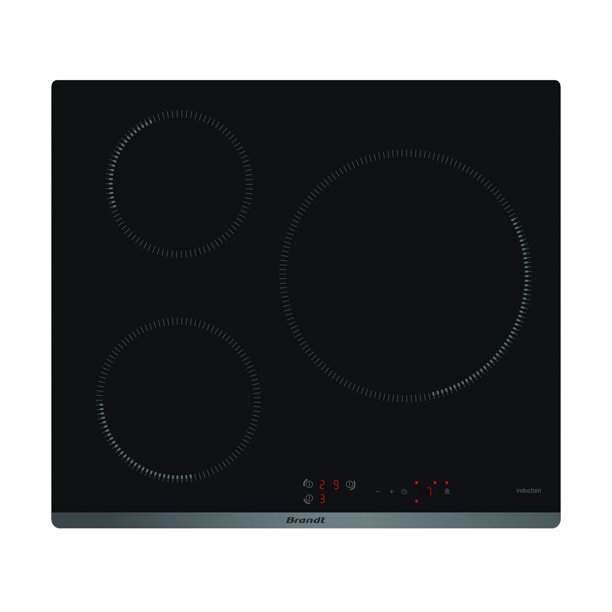 BRANDT Table de cuisson induction BPI6315B, 60 cm, 3 Foyers pas