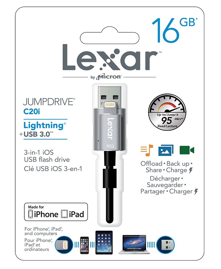 Voir la diapositive 2 : LEXAR Clé USB LJDC20i - USB 3.0 - 16 Go - Noir/gris