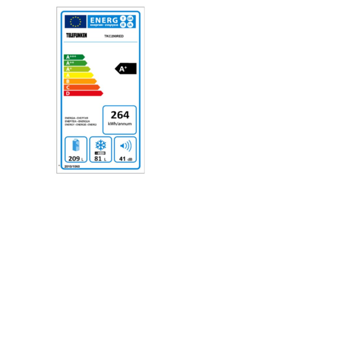 TELEFUNKEN Réfrigérateur combiné GN3651A+, 290 L, Froid Statique