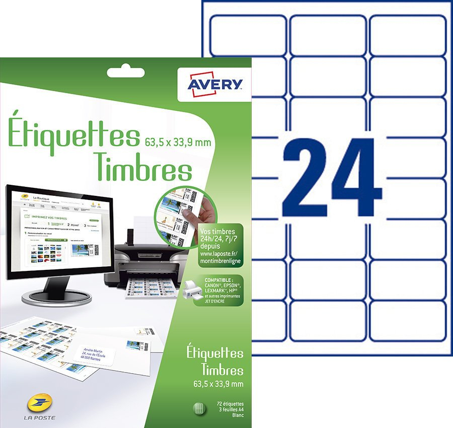 Voir la diapositive 2 : AVERY Etiquettes timbres J8159-3