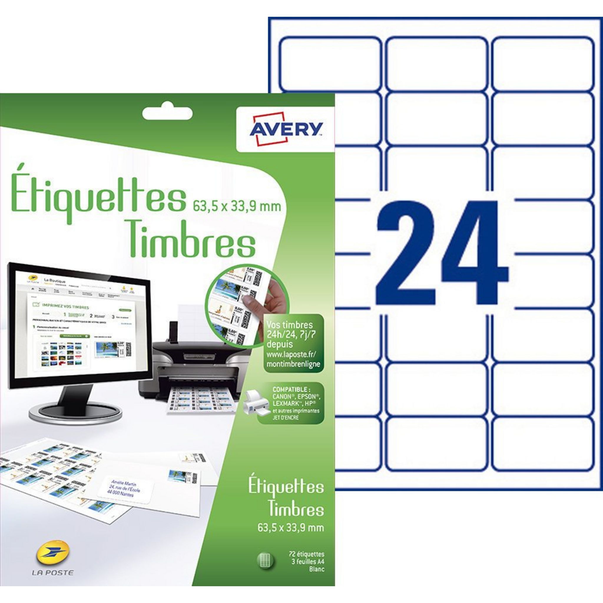 Voir la diapositive 2 : AVERY Etiquettes timbres J8159-3