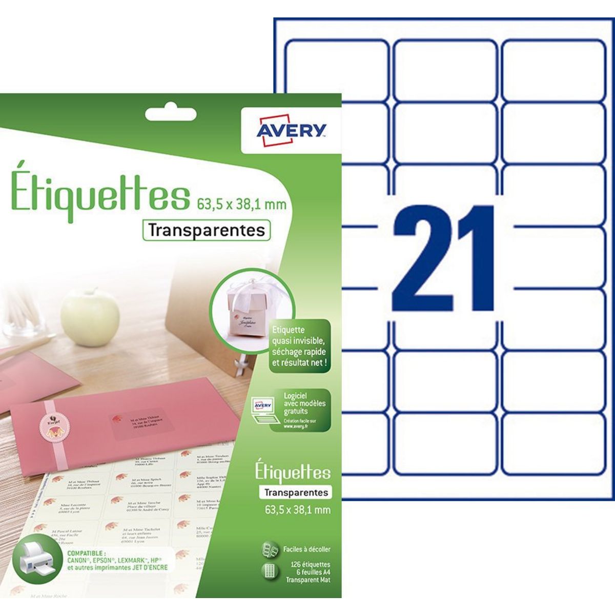 AVERY Étiquettes adresses transparentes x 126