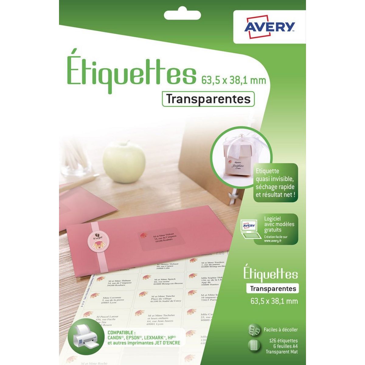 AVERY Étiquettes adresses transparentes x 126