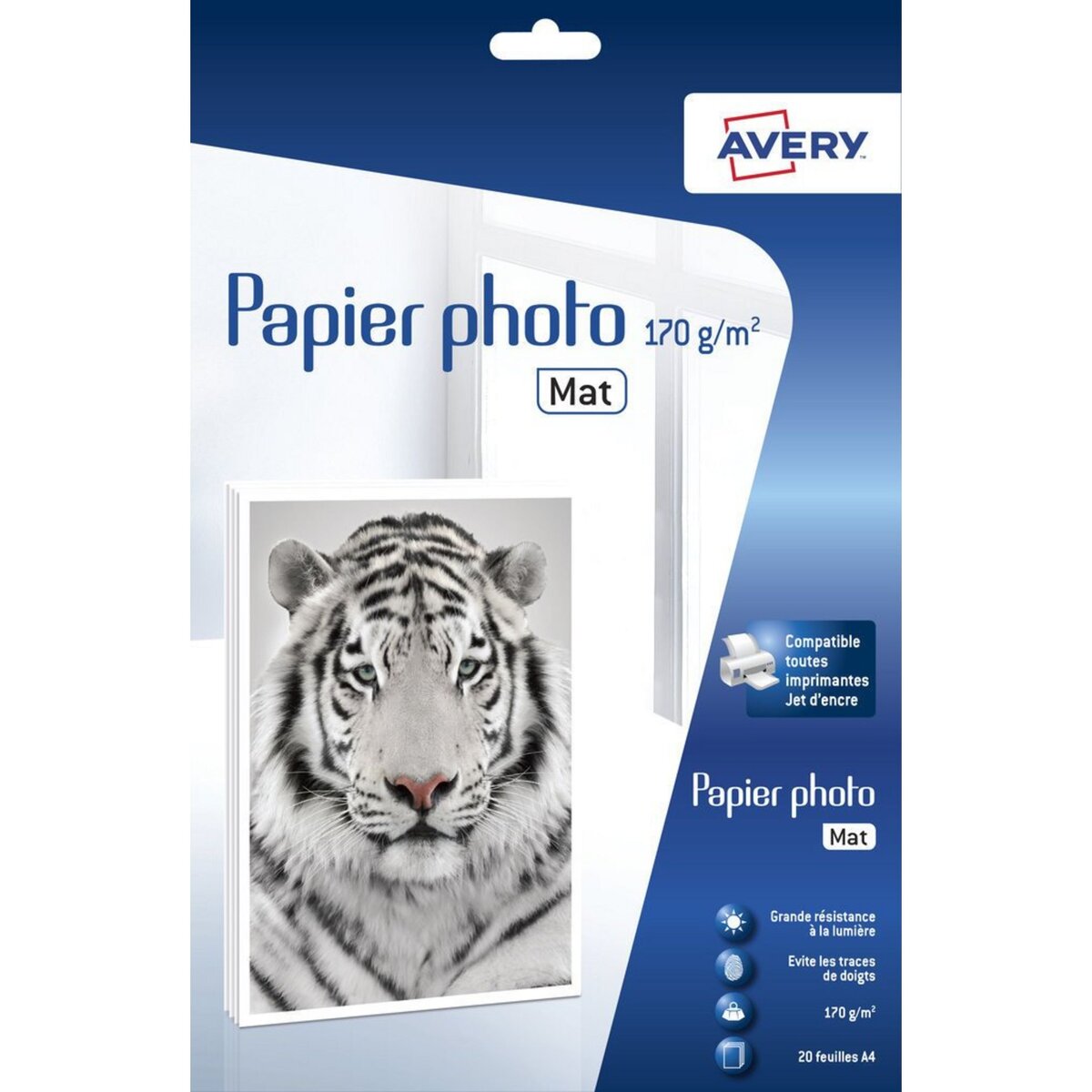 Avery - Papier Photo mat - A4 - 170 g/m² - impression jet d'encre - 20  feuilles Pas Cher