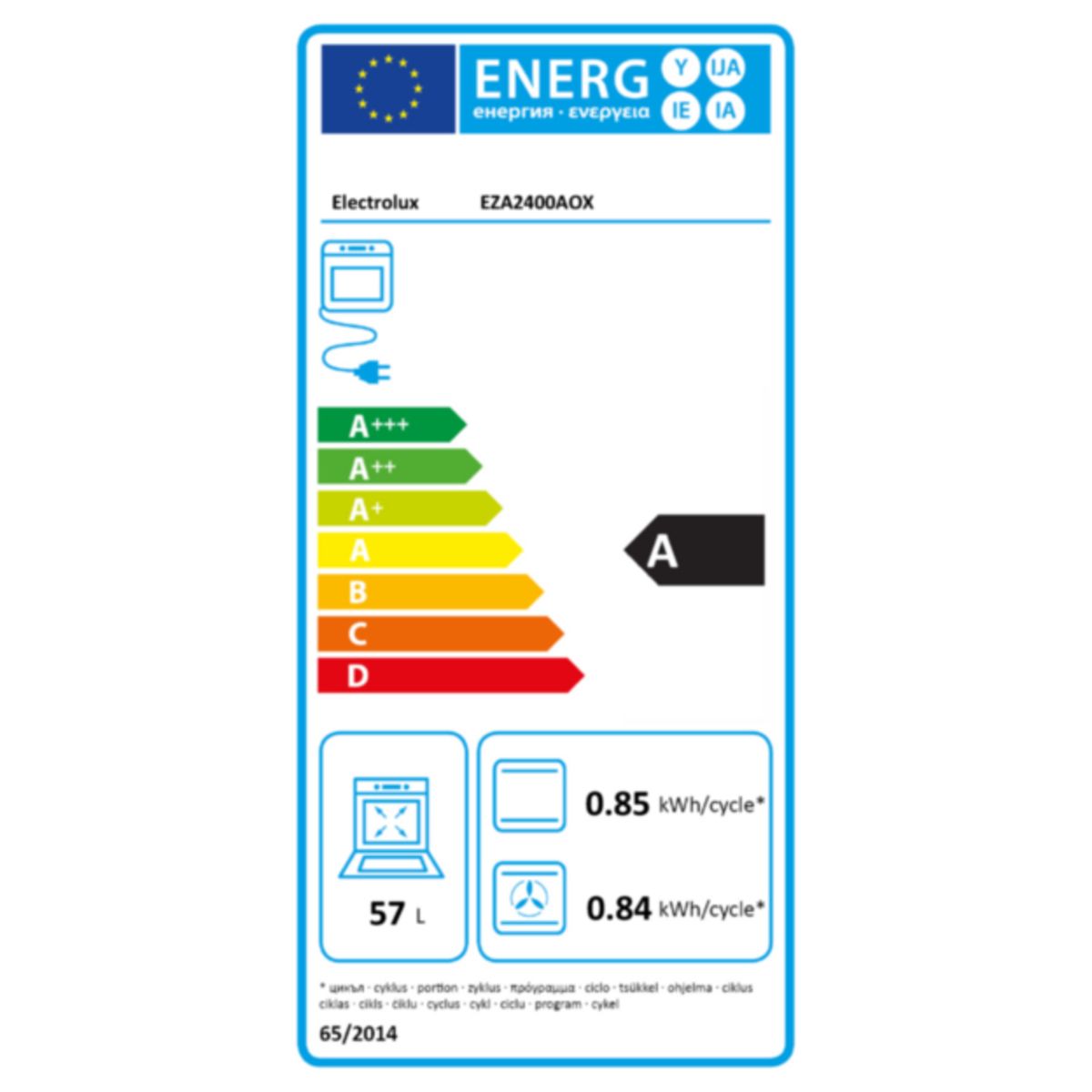 ELECTROLUX Four encastrable EZA2400AOX, 57 L, Multifonction, Chaleur Brassée, Nettoyage Catalyse