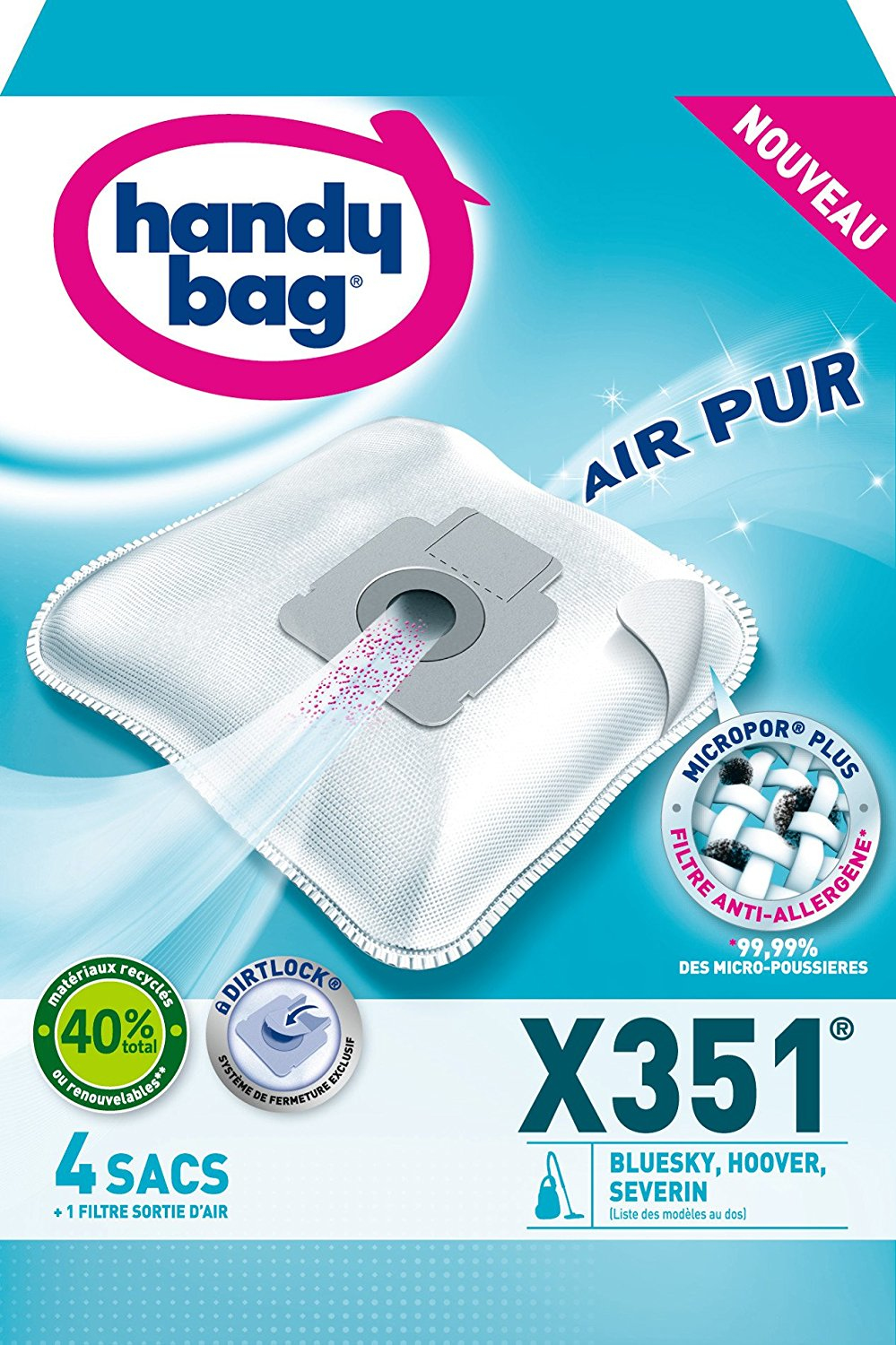 Voir la diapositive 2 : HANDY BAG X351 Lot 4 Sacs Aspirateurs en Microfibres