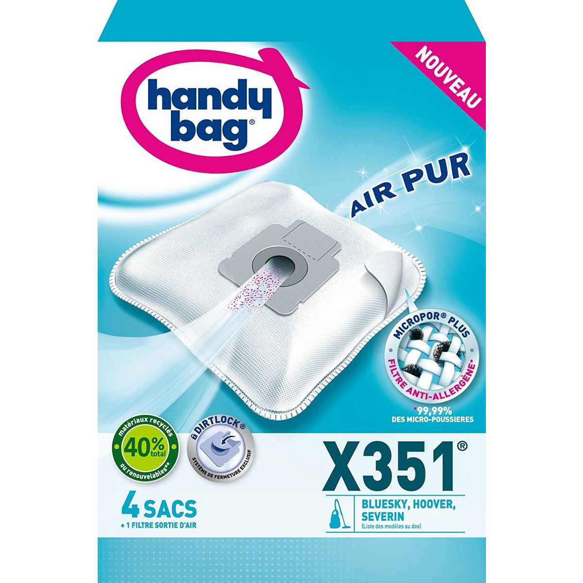 HANDY BAG X351 Lot 4 Sacs Aspirateurs en Microfibres