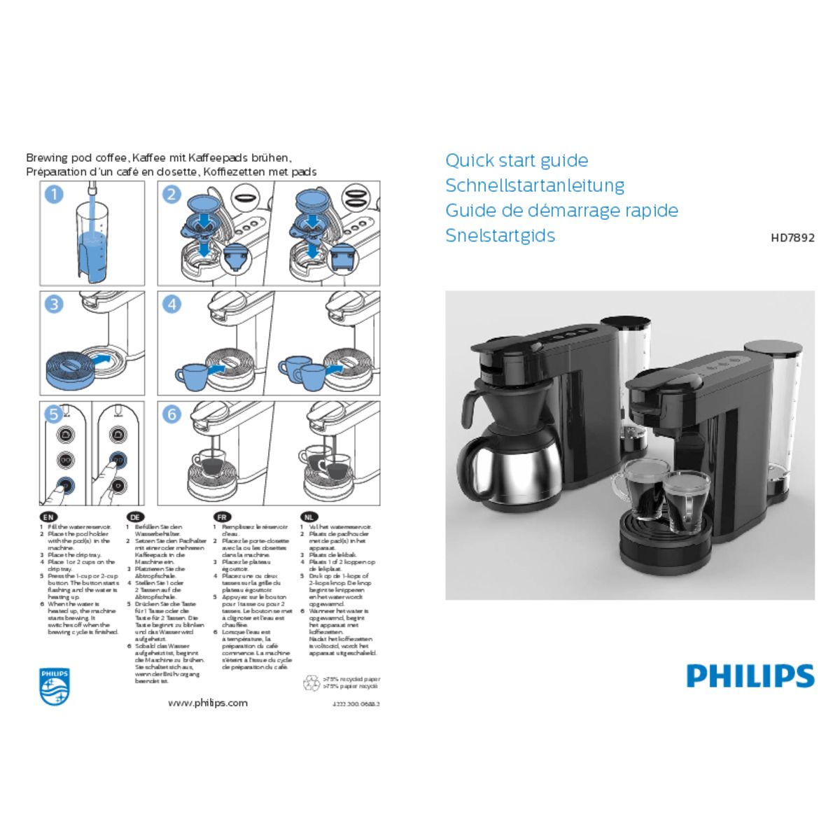 PHILIPS Cafetière à dosette et filtre HD7892/61 Senseo Switch