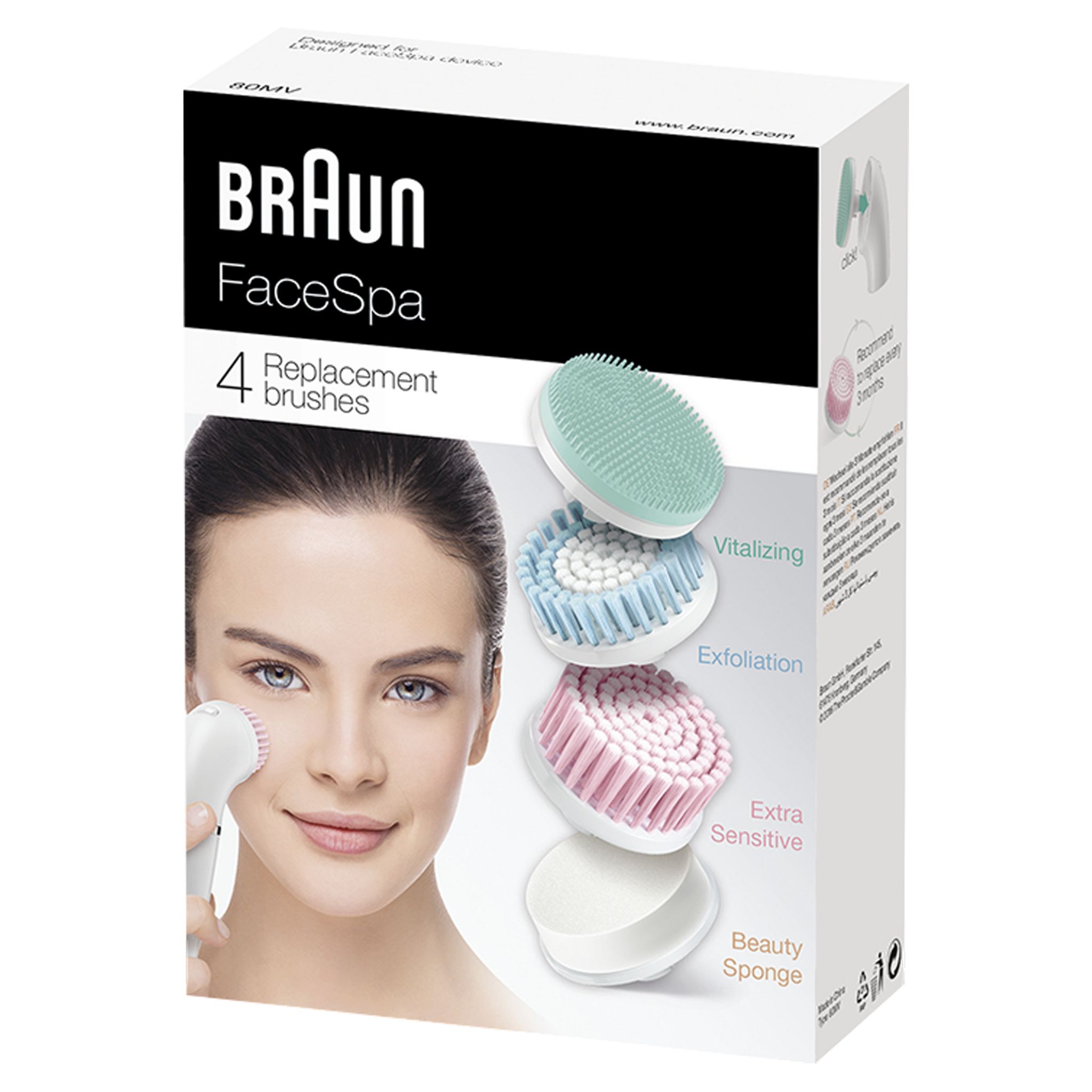 Voir la diapositive 3 : BRAUN Lot de 4 brosses de rechange FaceSpa 80MV pour soins visage
