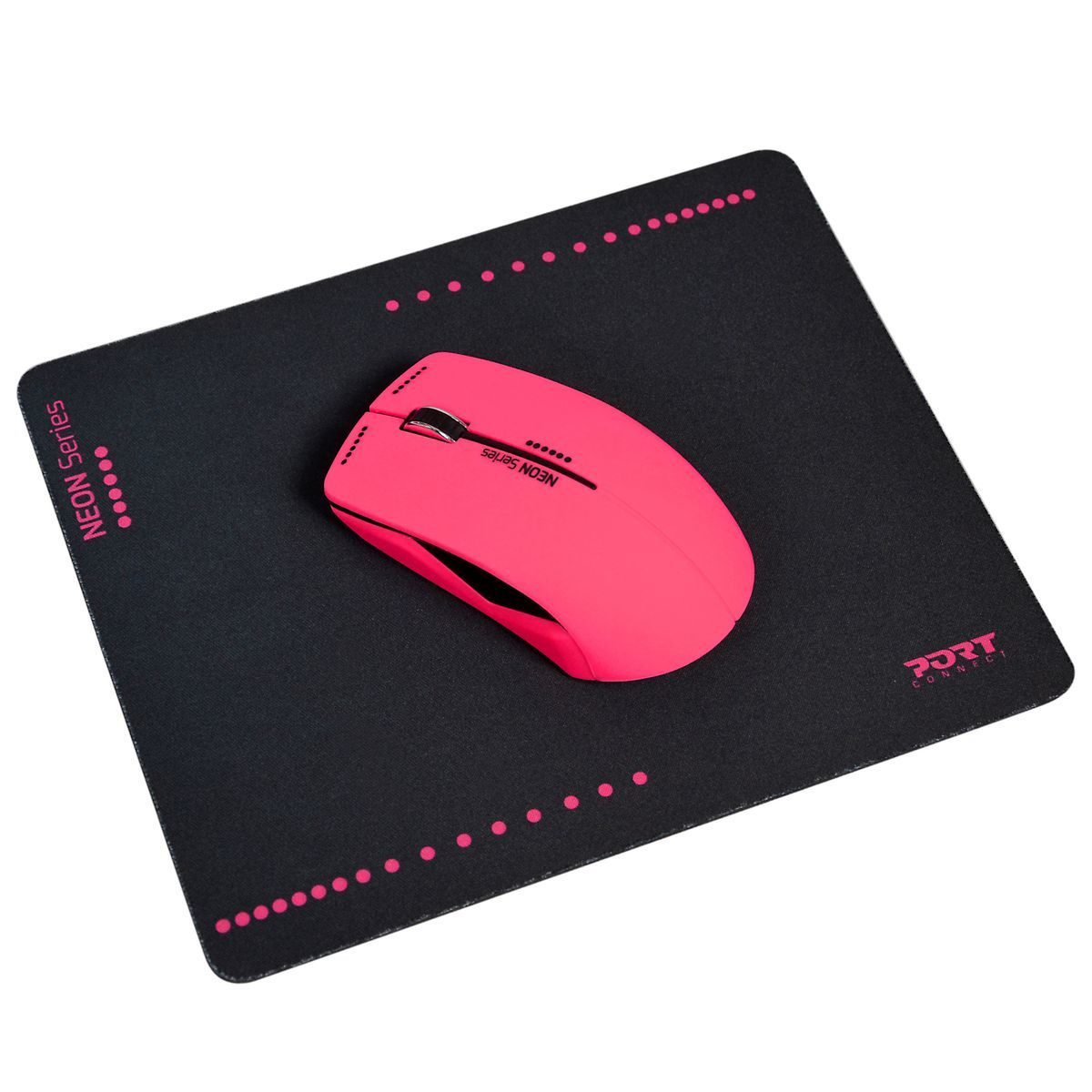 PORT Souris sans fil Neon Rose + Tapis de souris