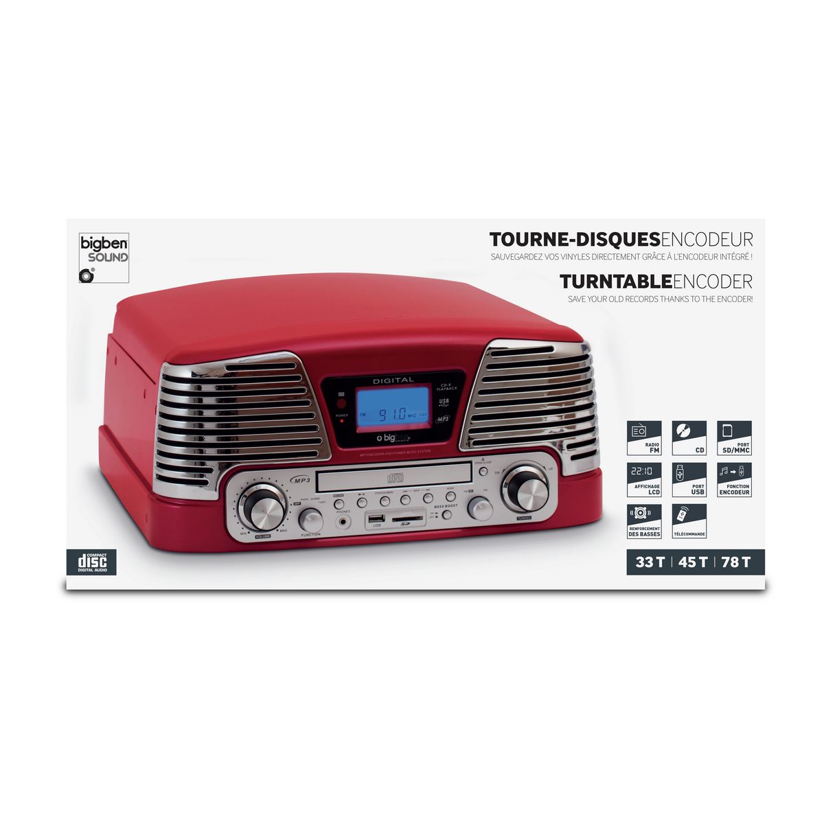 BIGBEN TD79RM - Rouge - Platine vinyle