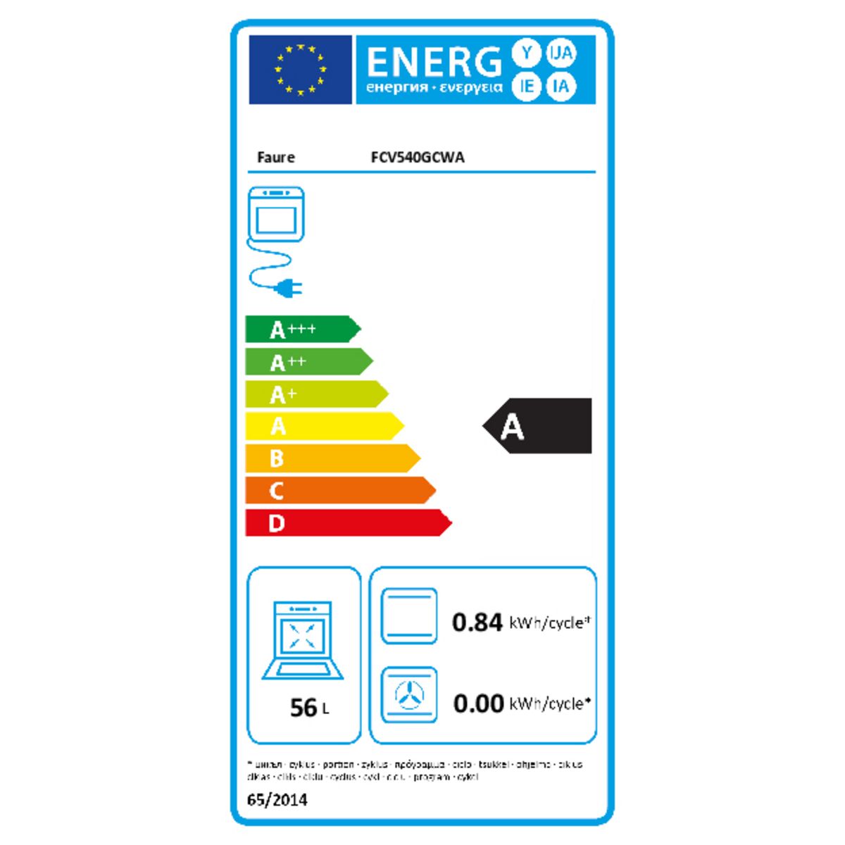 FAURE Cuisinière vitrocéramique FCV540GCWA, 50 cm, 4 foyers, four à convection naturelle