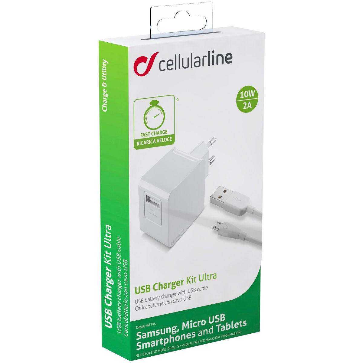 CELLULAR Kit chargeur secteur 2A + câble data + charge micro USB