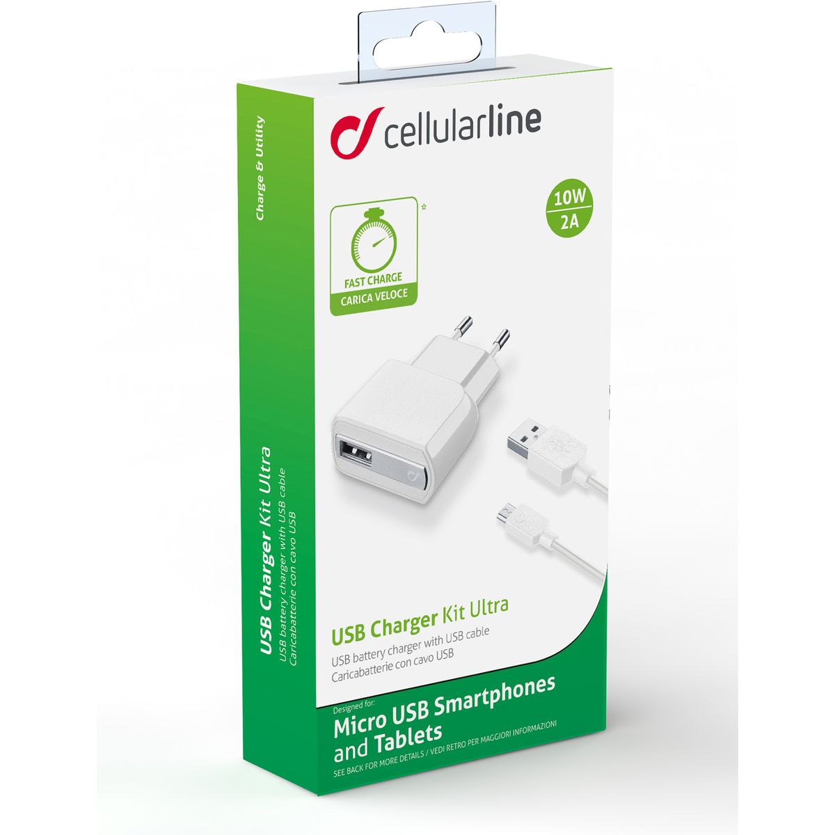 CELLULAR Kit chargeur secteur 2A + câble data + charge micro USB