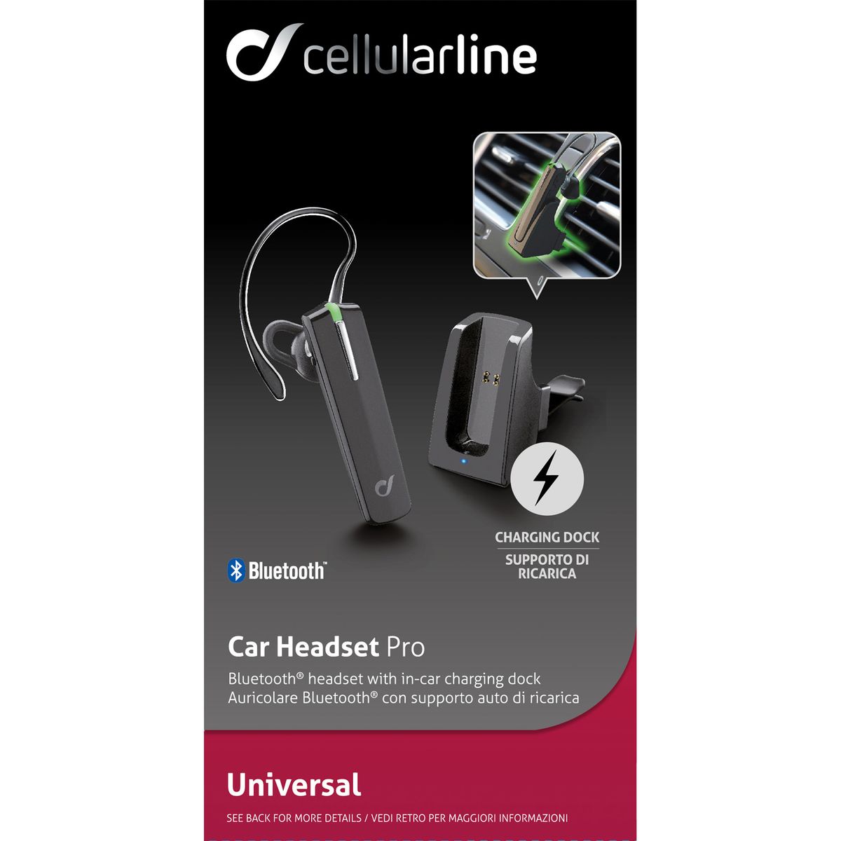 CELLULAR Oreillette Bluetooth avec socle de recharge + support voiture BTCARPRO