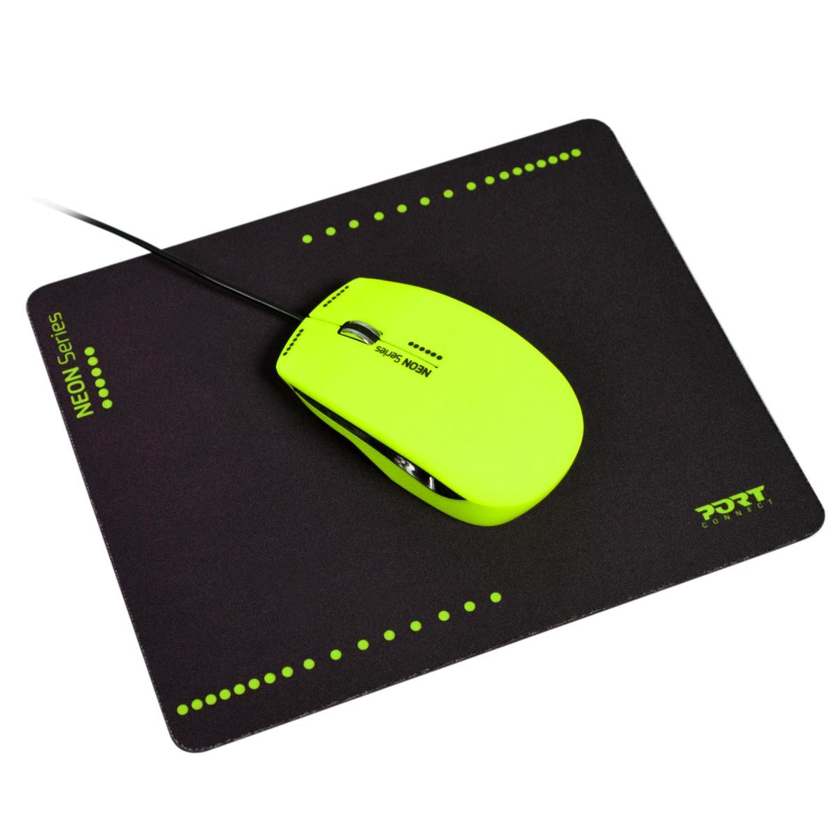 PORT Souris filaire + tapis néon jaune 900532