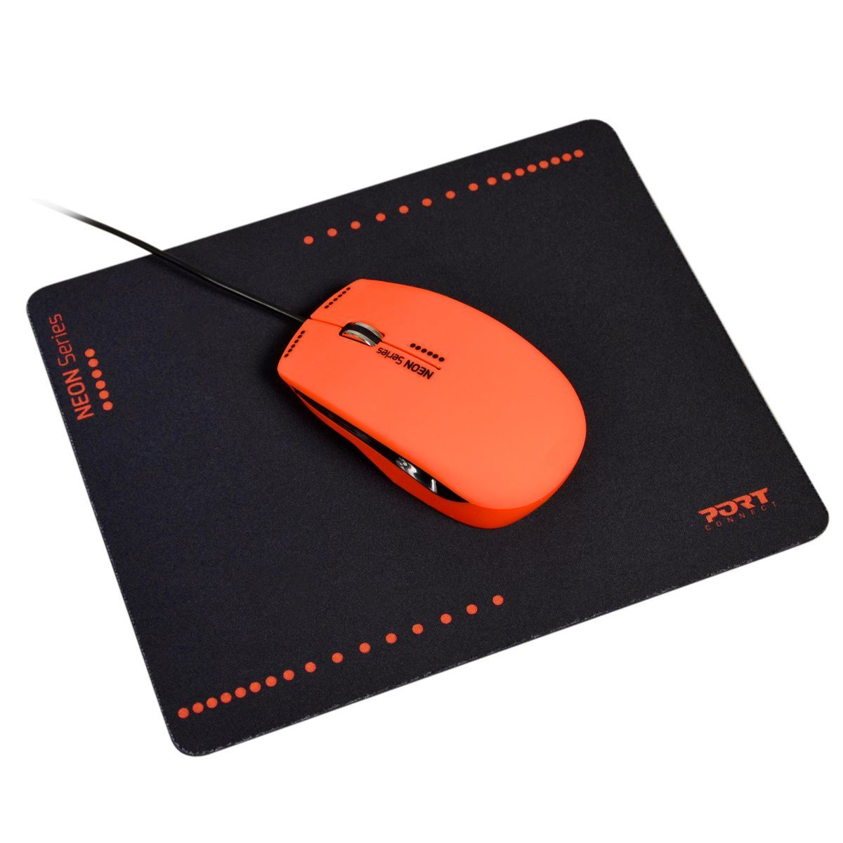 PORT Souris filaire + tapis néon rouge 900531