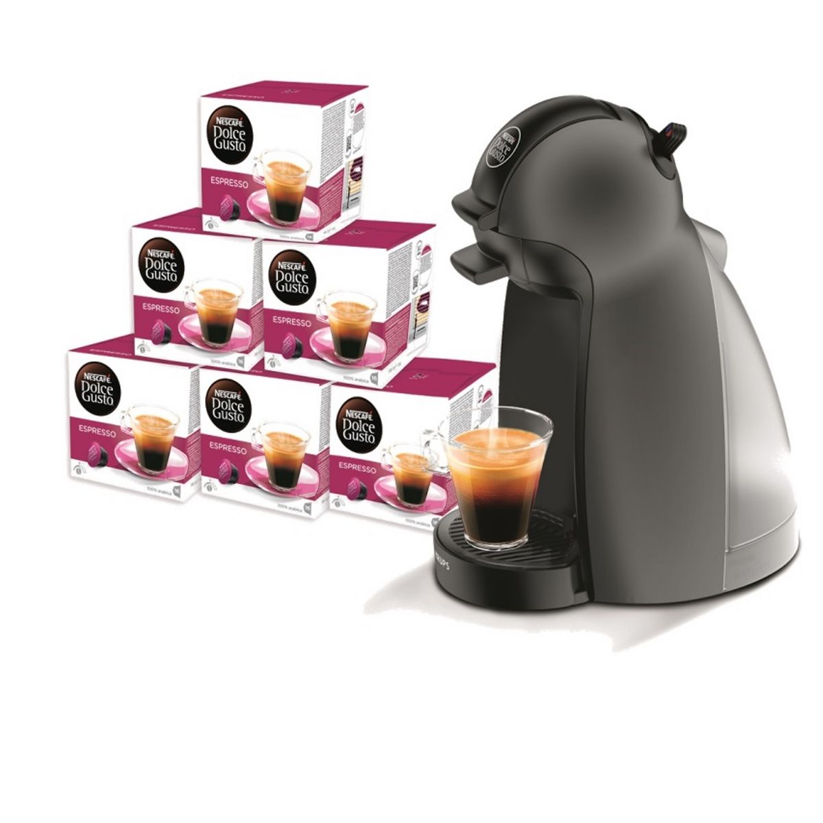 KRUPS Cafetière à dosettes YY2795FD Dolce Gusto Piccolo + 6 boîtes de capsules café